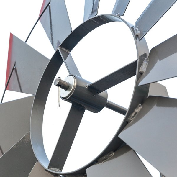 Grey And Red With Wind Vane, 4-pod Standing Windmill