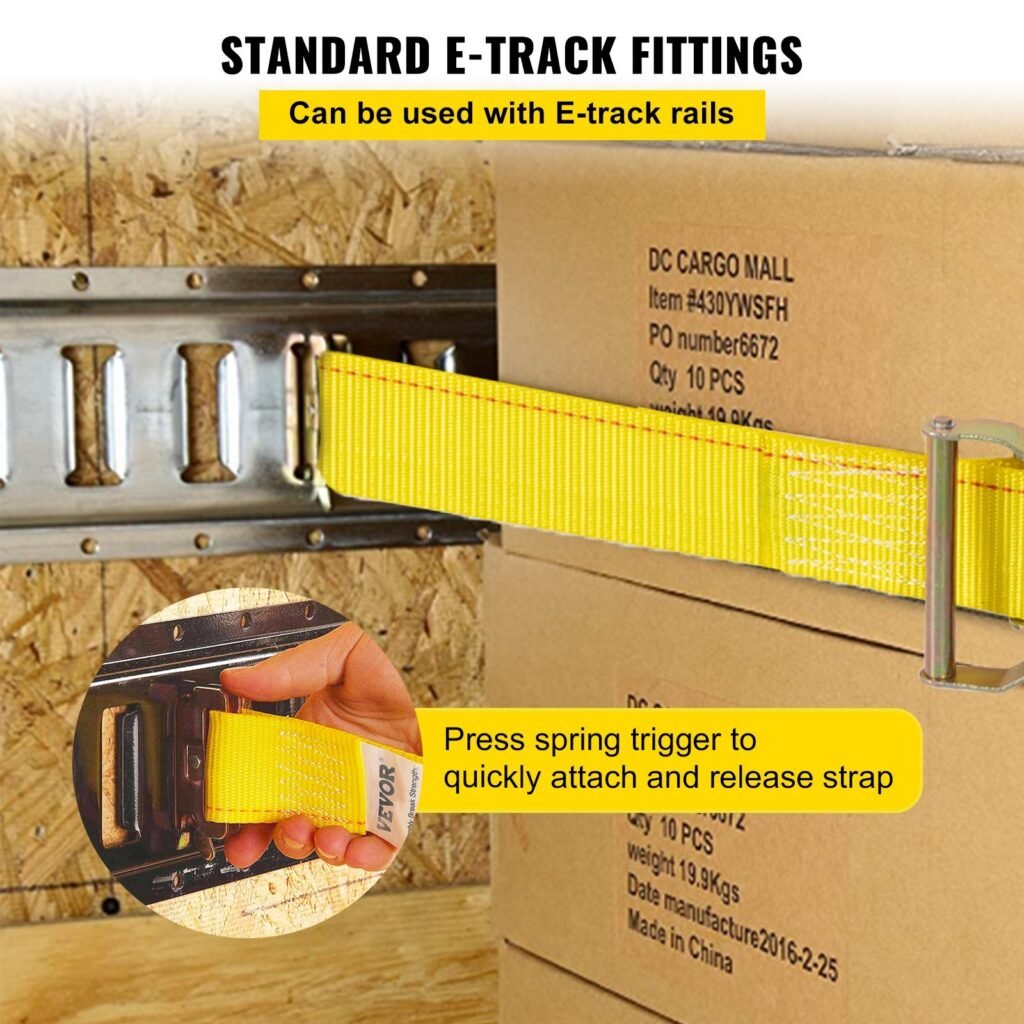 E Track Ratchet Strap, 18PCS 2' X 15' E-Track Straps 4400 LBS Breaking Strength, With Polyester Webbing & Spring Fitting & Ratchets, Durable Tie-Downs For Motorcycles, Tire, Trailer Loads