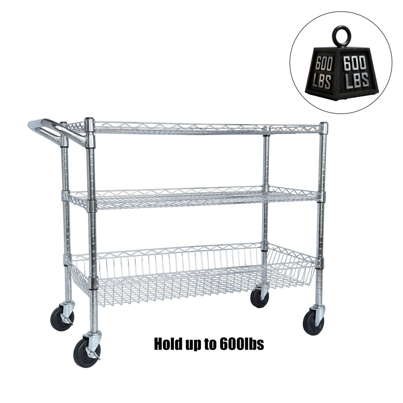 Heavy Duty Rolling Utility Cart,3 Tier Rolling Carts With Wheels,with Handle Bar & Shelf Liners,36inchx18inchx32inchStorage Cart For Kitchen,Restaurant,Plant Display,Chrome - Image 9
