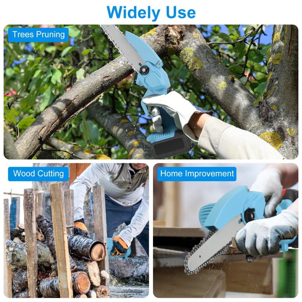 1Set Electric Mini Chainsaw Portable Handheld Cordless Small Chain Saw Battery Powered With 2Pcs 1200mAh Rechargeable Batteries 8in Chains Gloves Goggles For Pruning Trees Wood Cutting