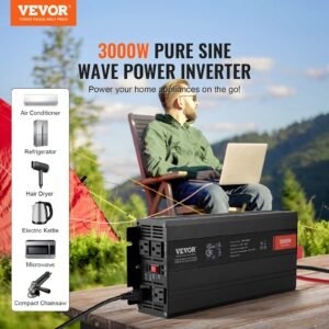 Pure Sine Wave Inverter, 3000 Watt, DC 12V To AC 120V Power Inverter With 2 AC Outlets 2 USB Port 1 Type-C Port, LCD Display And Remote Controller For Large Home Appliances, CE FCC Certified - Image 4