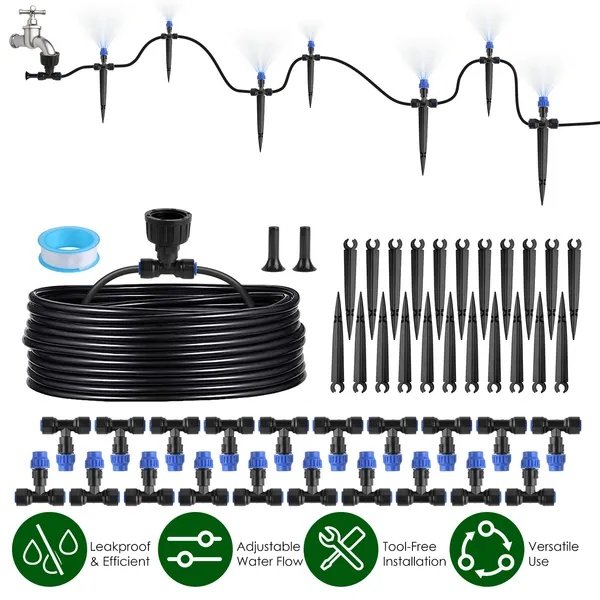 Complete Garden Drip Irrigation System Kit,Drip Irrigation Kit, 75FT Garden Watering System With Adjustable Misting Nozzles For Garden Greenhouse Lawn Patio Flower Bed