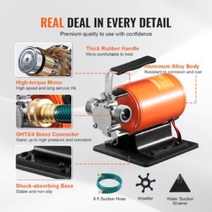 Water Transfer Pump, 12V DC 360 GPH 1/10HP, Portable Electric Utility Pump With 6 Ft Suction Hose Kit, Impeller, Suction Strainer, For Garden, Rain Barrel, Pool, Pond, Hot Tub, Aquarium Draining - Image 2