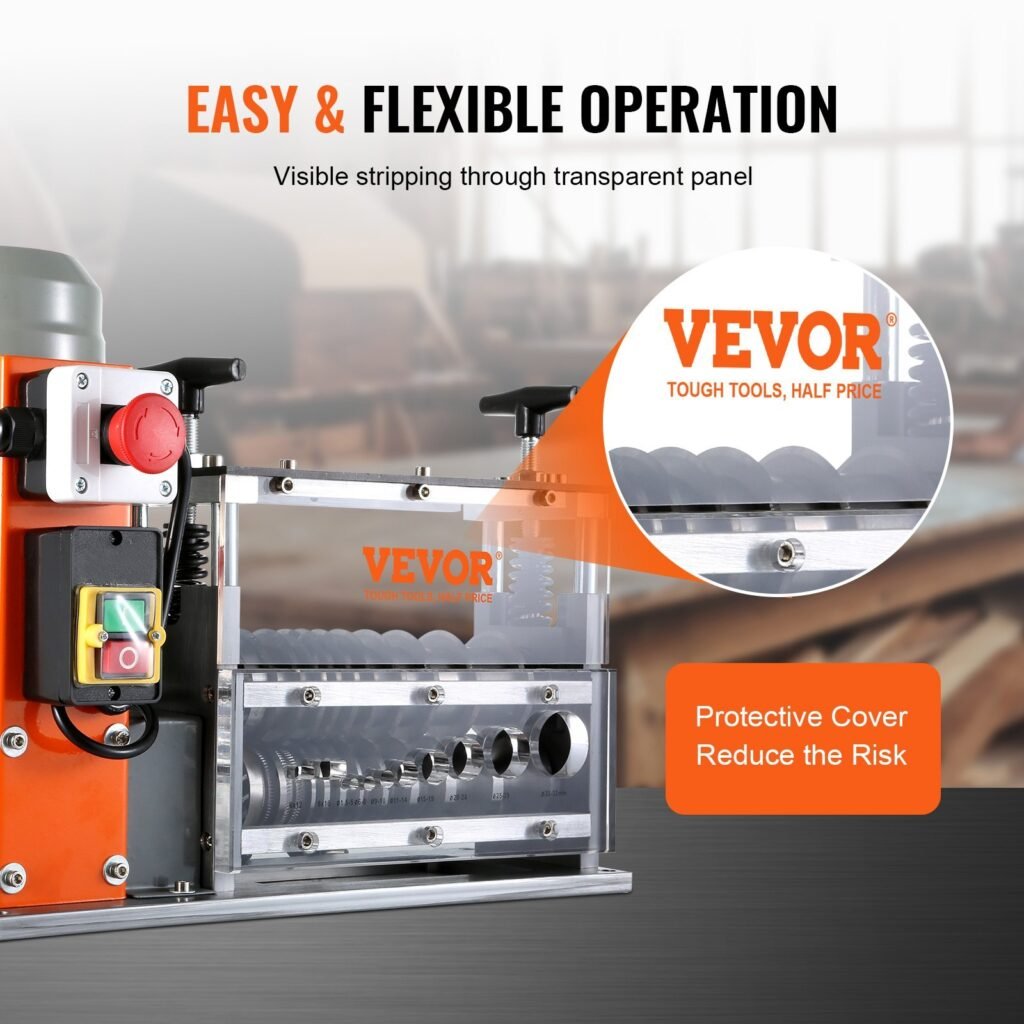 Automatic Wire Stripping Machine, 0.06'-1.26' Electric Motorized Cable Stripper, 750 W, 98 Ft Min Wire Peeler With Visible Stripping Depth Reference, 10 Channels For Scrap Copper Recycling