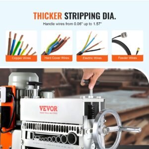 Automatic Wire Stripping Machine, 0.06''-1.42'' Electric Motorized Cable Stripper, 370 W, 88 Ft/min Wire Peeler With An Extra Manual Crank, 11 Channels For Scrap Copper Recycling - Image 4