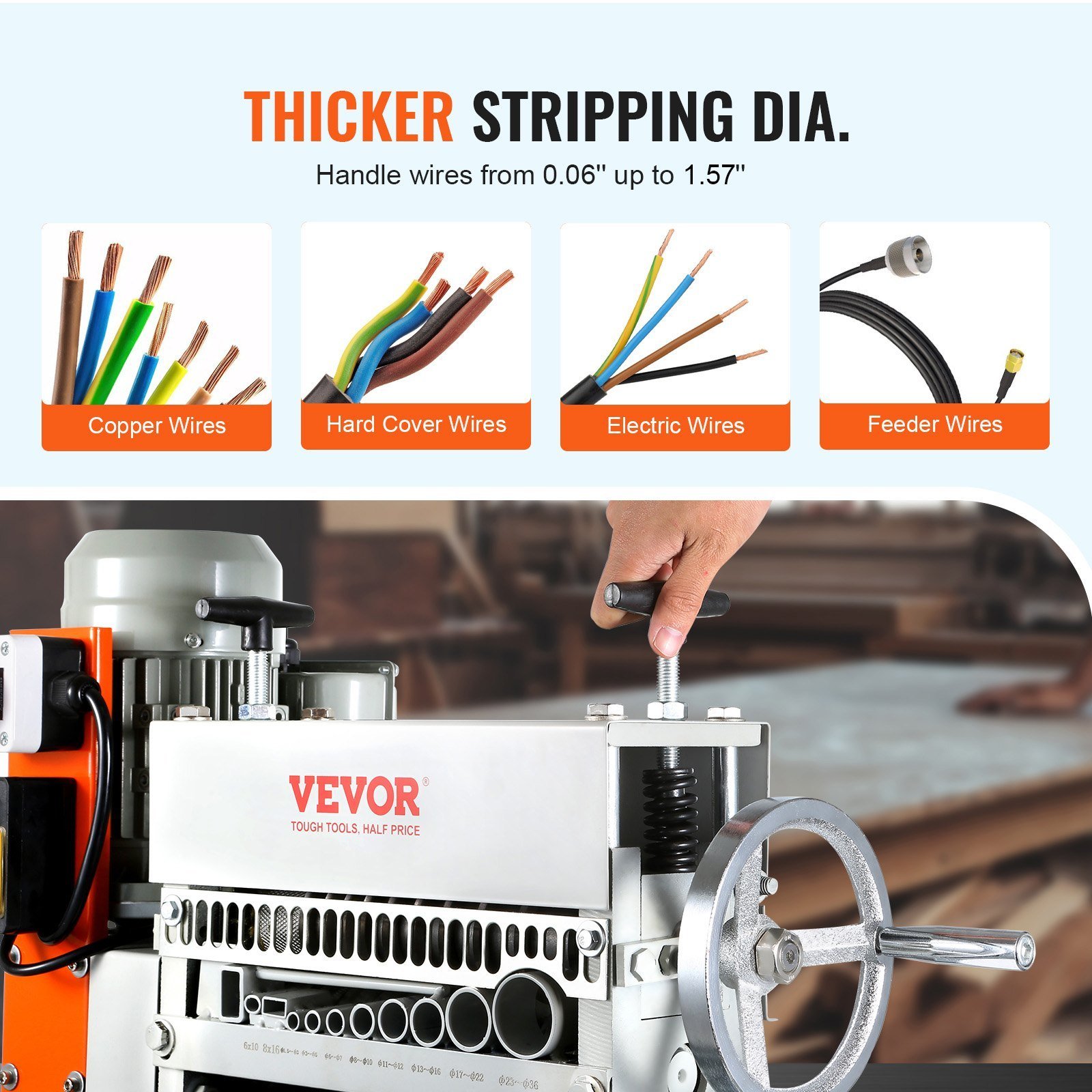 Automatic Wire Stripping Machine, 0.06''-1.42'' Electric Motorized Cable Stripper, 370 W, 88 Ft/min Wire Peeler With An Extra Manual Crank, 11 Channels For Scrap Copper Recycling - Image 4