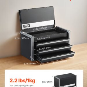 Tool Box 8.6-inch Portable Metal Tool Box With 3 Drawers Tool Organizer Black - Image 8