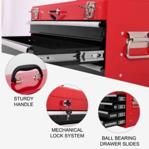 Heavy Duty Metal Tool Box, 21-inch, Portable Metal Tool Box With 4 Drawers, Small Tool Chest With EVA Liners, Ball Bearing Slide Drawers Locking & Powder Coated Finish, Multi-Function Tool Organizer - Image 3