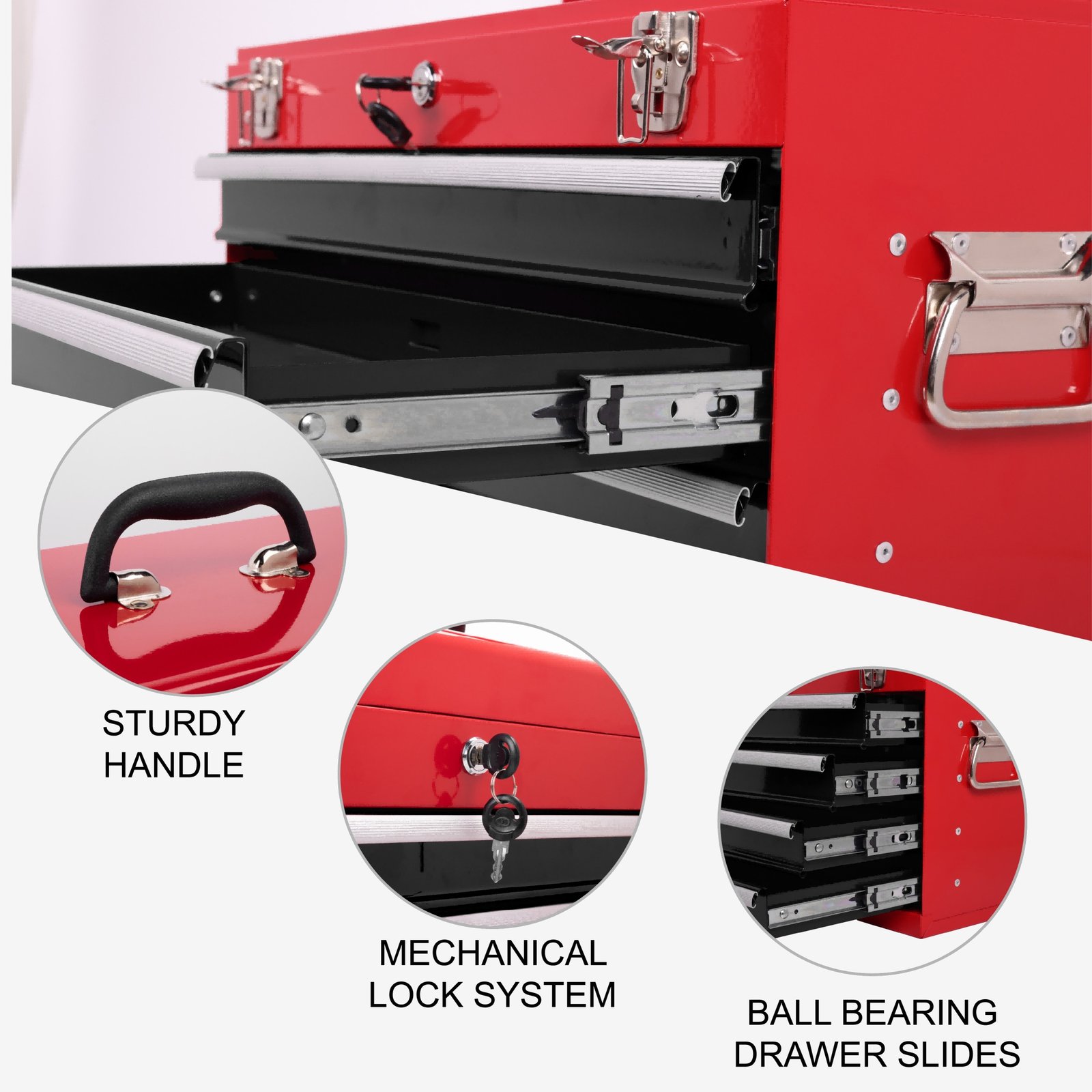 Heavy Duty Metal Tool Box, 21-inch, Portable Metal Tool Box With 4 Drawers, Small Tool Chest With EVA Liners, Ball Bearing Slide Drawers Locking & Powder Coated Finish, Multi-Function Tool Organizer - Image 3