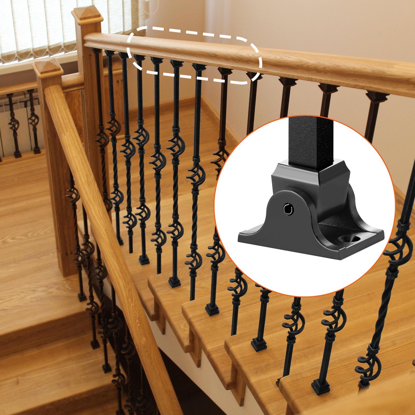 Aluminum Alloy Baluster Shoes Square Balusters Baluster Wrought Spindles For Staircase Slant Shoes With Screw Holes For Use With 1/2 Inch Staircase Balusters, Spray Coated Black (50 Pcs) - Image 6