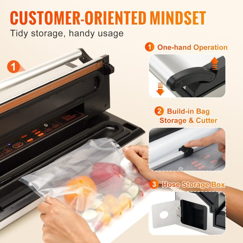 Vacuum Sealer Machine, 95Kpa 350W Powerful Dual Pump And Dual Sealing, Dry And Moist Food Storage, Automatic And Manual Air Sealing System With Built-in Cutter, With Seal Bag And External Hose