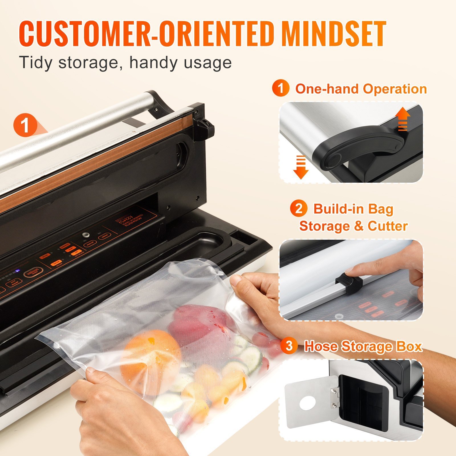 Vacuum Sealer Machine, 95Kpa 350W Powerful Dual Pump And Dual Sealing, Dry And Moist Food Storage, Automatic And Manual Air Sealing System With Built-in Cutter, With Seal Bag And External Hose - Image 4