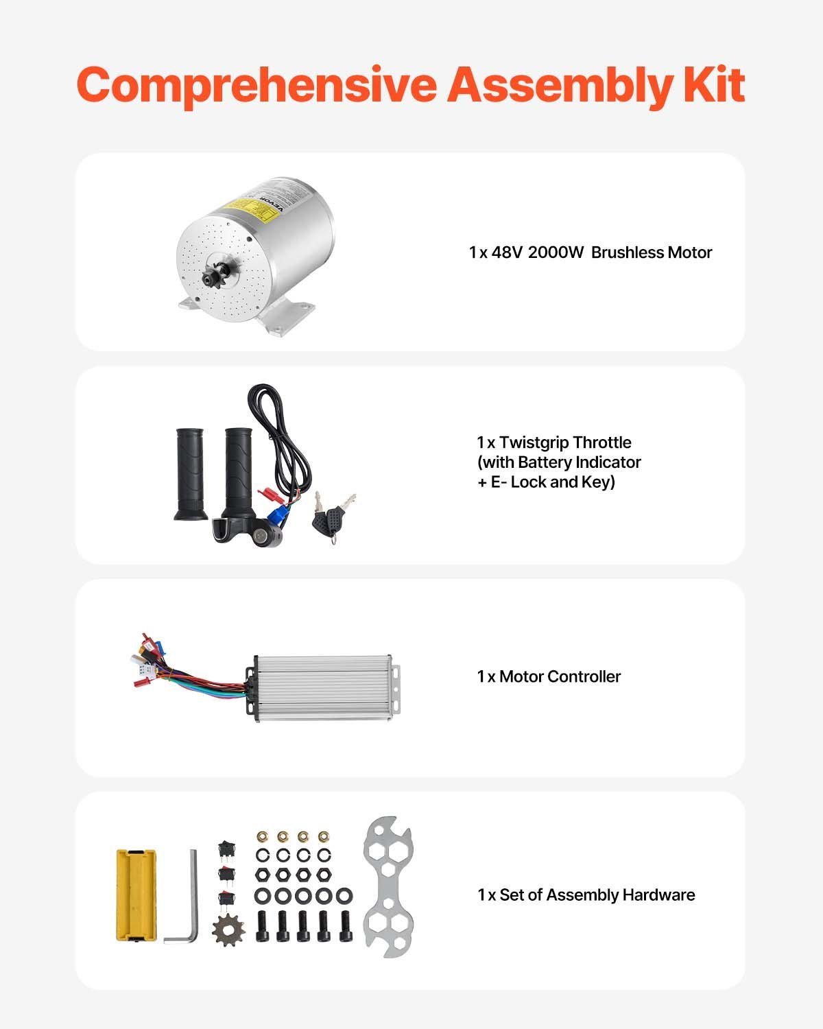 2000W Electric Brushless DC Motor Kit 48V 4300rpm Motor With Speed Controller - Image 2