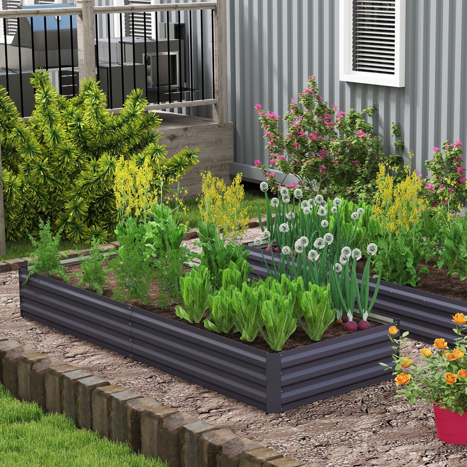 95" x 36" x 12" Galvanized Raised Garden Bed, Easy DIY and Cleaning for Growing Flowers, Herbs, Succulents, Gray - Image 1