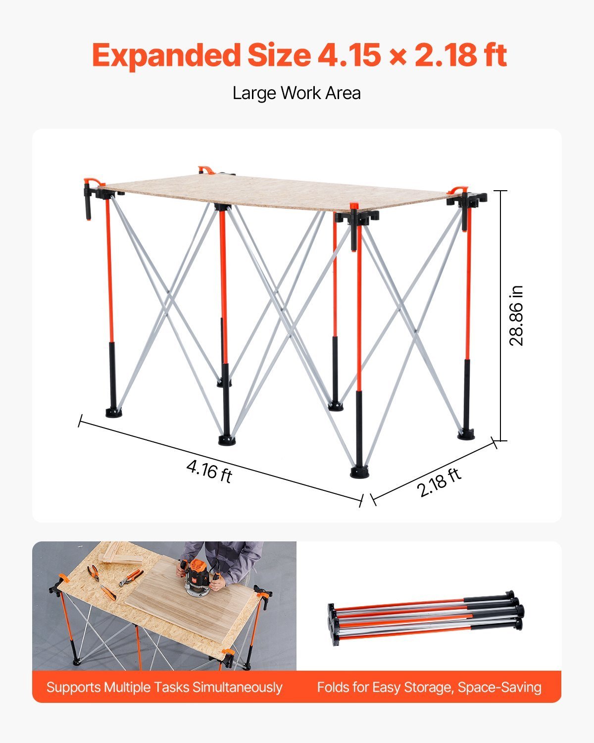 Portable Folding Workstand 4.15 X 2.18ft Collapsible Work Stand 2500lbs Capacity - Image 4