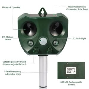 Ultrasonic Animal Repeller Solar Powered Repellent With Motion Sensor LED Flashing Lights - Image 4