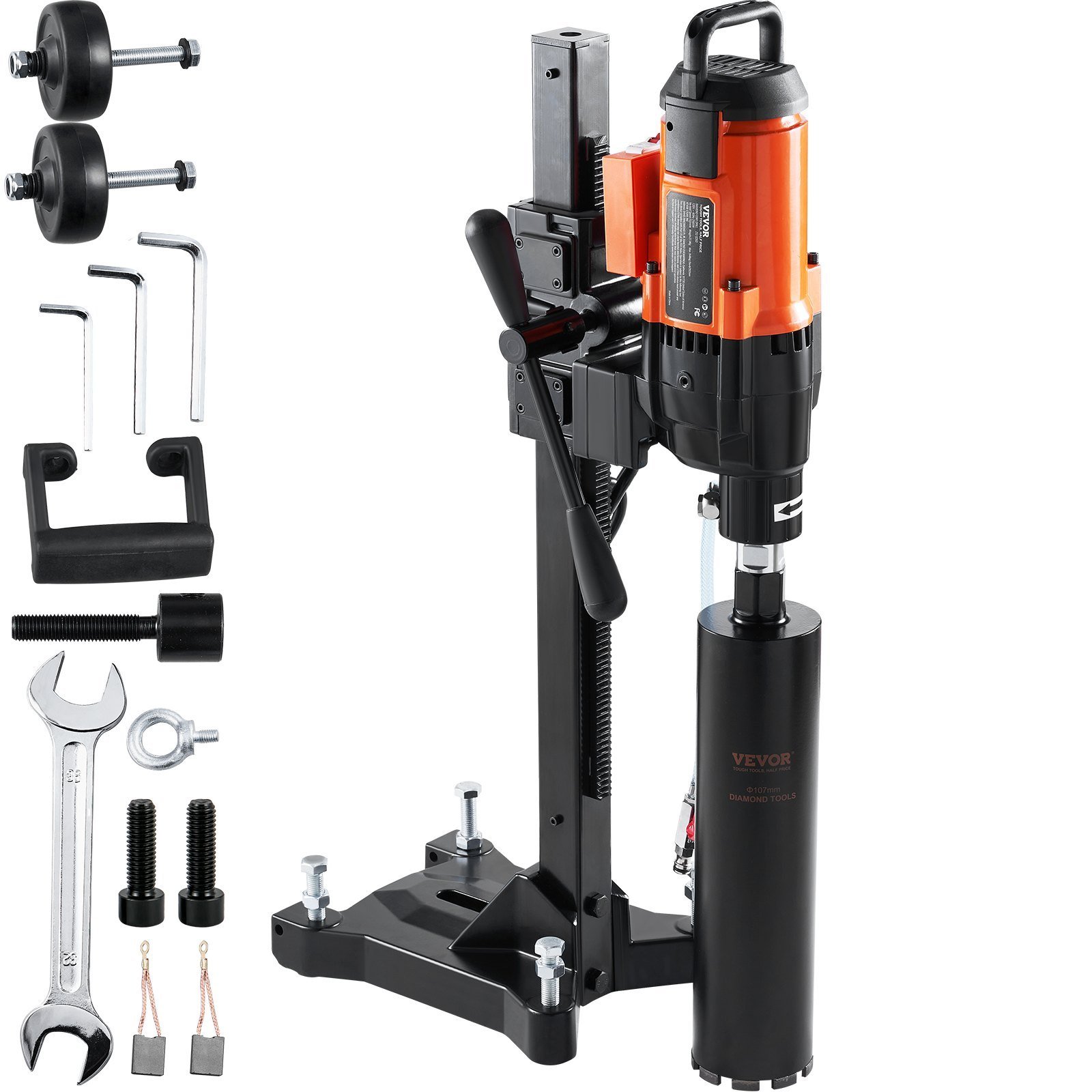 Diamond Core Drilling Machine, 10in Wet Concrete Core Drill Rig With Stand Wheels, 750RPM Speed & 1-1/4' Thread & Lifting Handle, 10in Drilling Diameter For Concrete Brick Block Stone, 2500W - Image 1