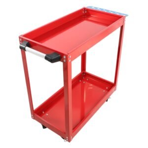 Tool Cart On Wheels, Heavy Duty Steel Utility Cart W-Lockable Wheels, 400 LBS Capacity Industrial Service Cart For Garage, Warehouse, Workshop  Two-layer Bright Red - Image 5