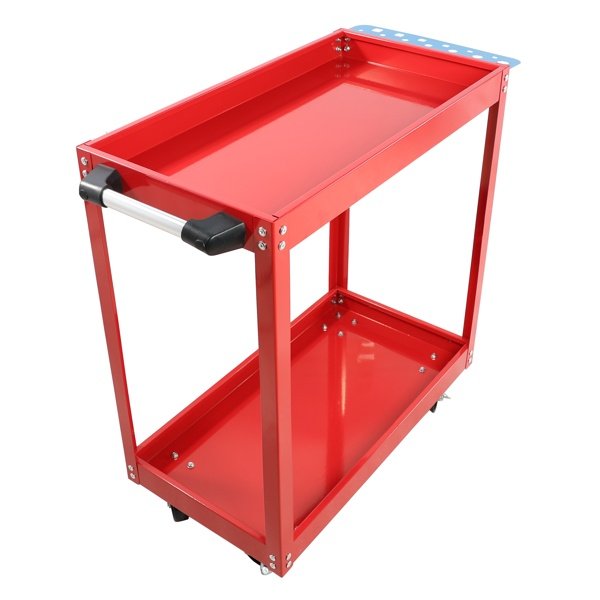 Tool Cart On Wheels, Heavy Duty Steel Utility Cart W-Lockable Wheels, 400 LBS Capacity Industrial Service Cart For Garage, Warehouse, Workshop  Two-layer Bright Red