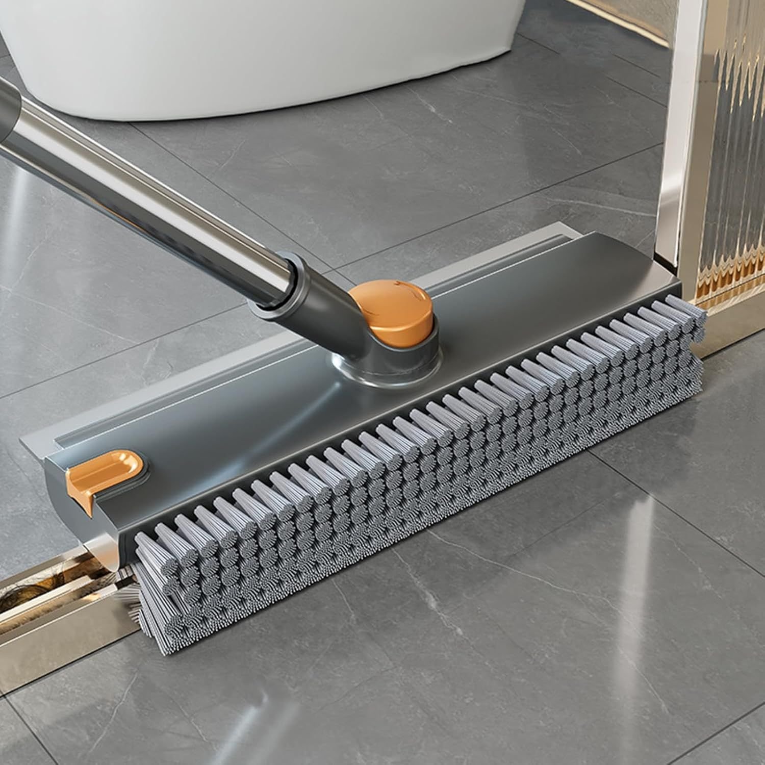 Floor Scrub Brush With 54in Adjustable Long Handle, Grey&Orange  3 In 1 Floor Scrub Brush With Scraper And Stiff Bristle, Heavy Duty Floor Scrubber For Shower Bathroom Kitchen Patio Garage - Image 7