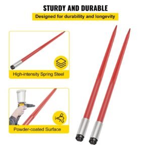 Pair Hay Spear 49' Bale Spear 3000 Lbs Capacity, Bale Spike Quick Attach Square Hay Bale Spears 1 3/4', Red Coated Bale Forks, Bale Hay Spike With Hex Nut & Sleeve For Buckets Tractors Loaders - Image 5