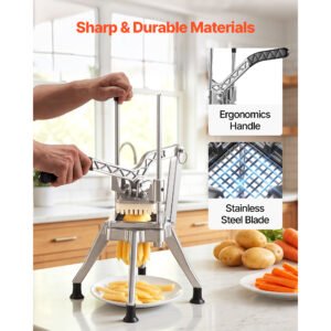 French Fry Cutter, Commercial Vegetable Chopper With 4 Blades (1/2", 3/8", 1/4" & 6-Wedge With Corer), Lever Stainless Steel Potato Slicer For Home Thick, Regular & Thin Fries Cut, Onion, Fruit - Image 2
