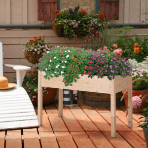 Raised Garden Bed with Legs, 48" x 22" x 30", Elevated Wooden Planter Box, Self-Draining with Bed Liner for Vegetables, Herbs, and Flowers Backyard, Patio, Balcony Use, Natural - Image 1