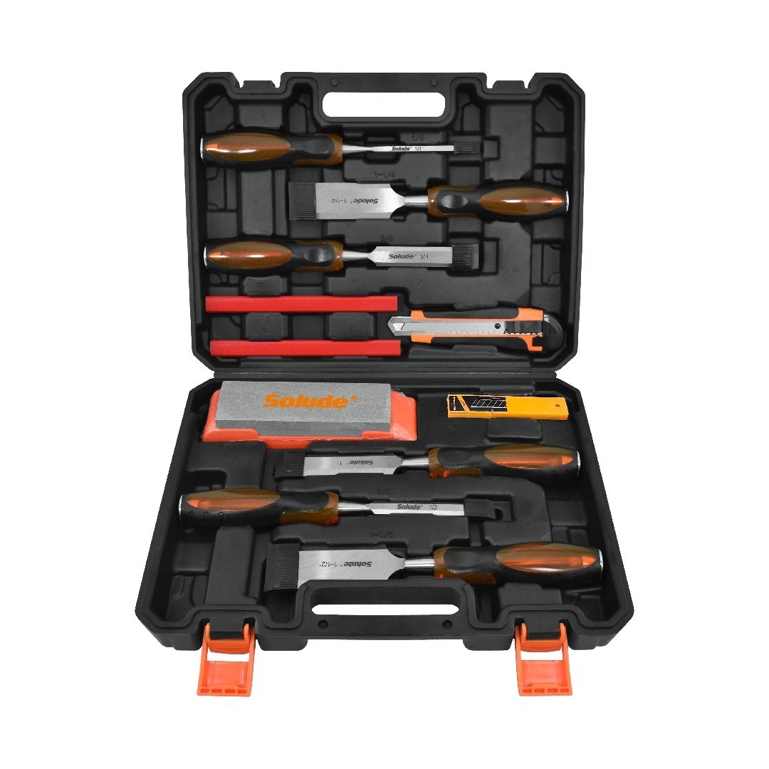 11 Piece Rubber Handle Woodworking Chisel Tool Set - Image 7