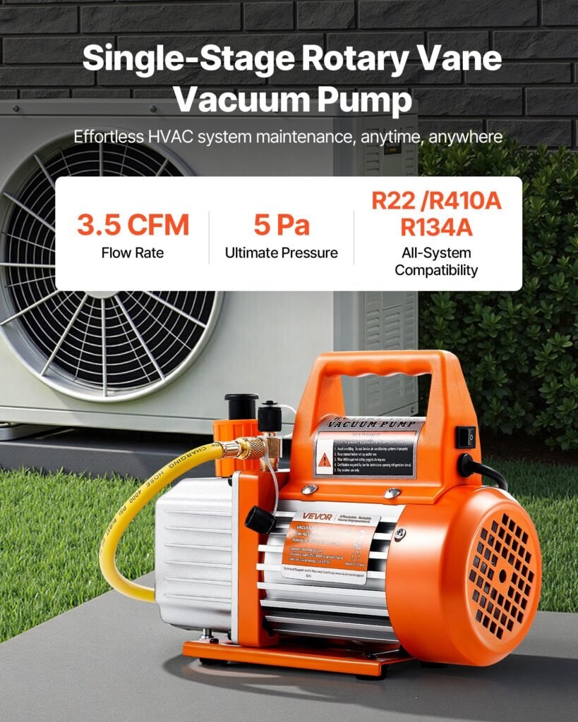 AC Vacuum Pump 3.5 CFM HVAC Single Stage Rotary Vane Vacuum Pump Oil Included