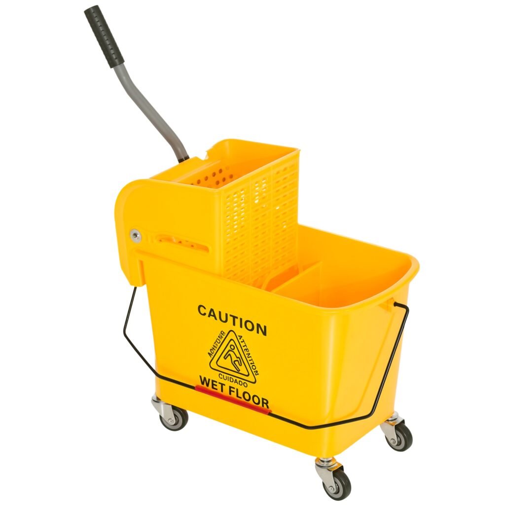 Compact Mop Bucket with Wringer, Mop Bucket on Wheels, 21 Quart, Separate Dirty and Clean Water, Yellow