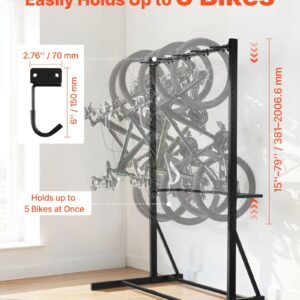 Freestanding Bike Rack Max 5 Bikes Storage Bicycle Organizer Standing Bike Rack - Image 2