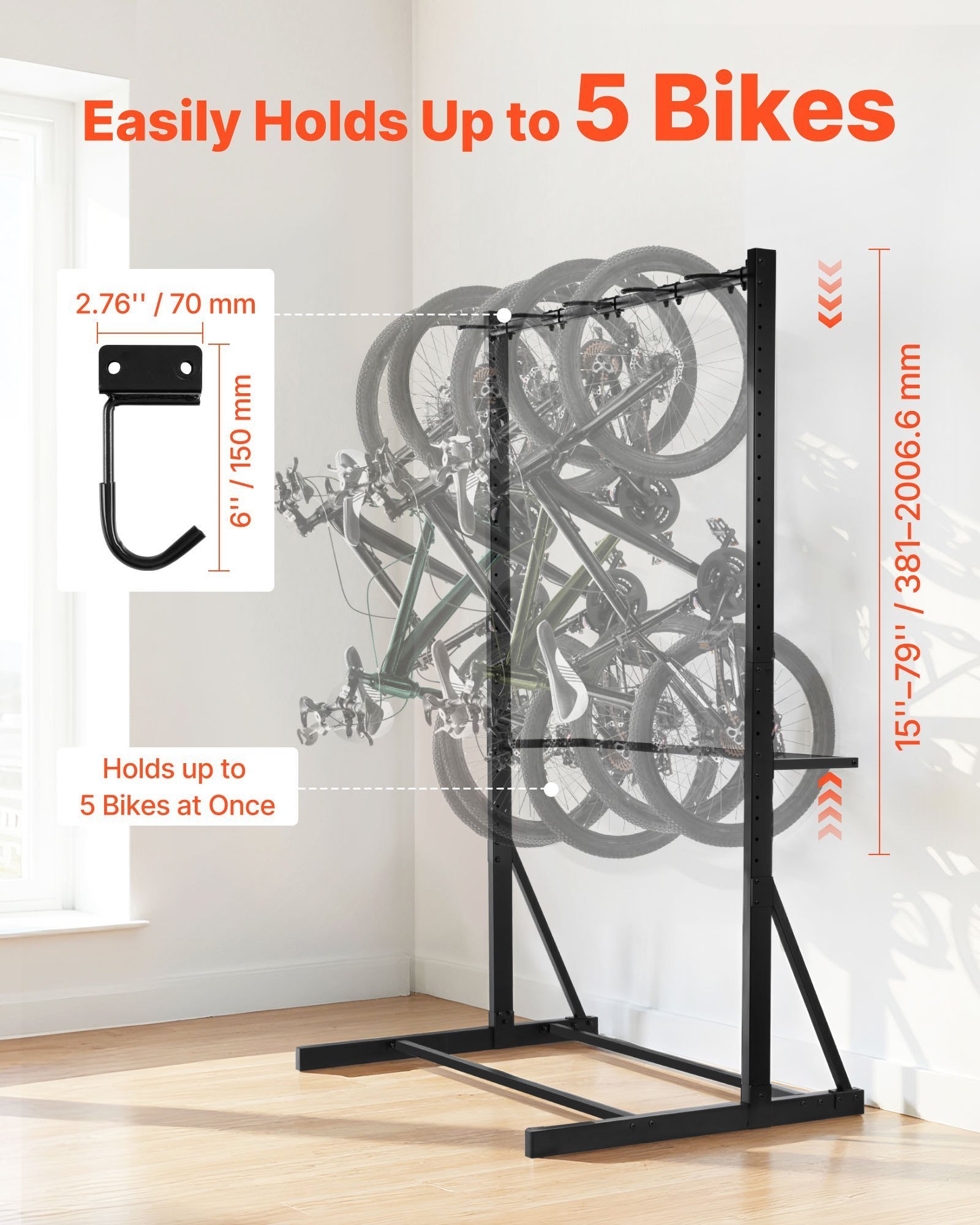 Freestanding Bike Rack Max 5 Bikes Storage Bicycle Organizer Standing Bike Rack - Image 2