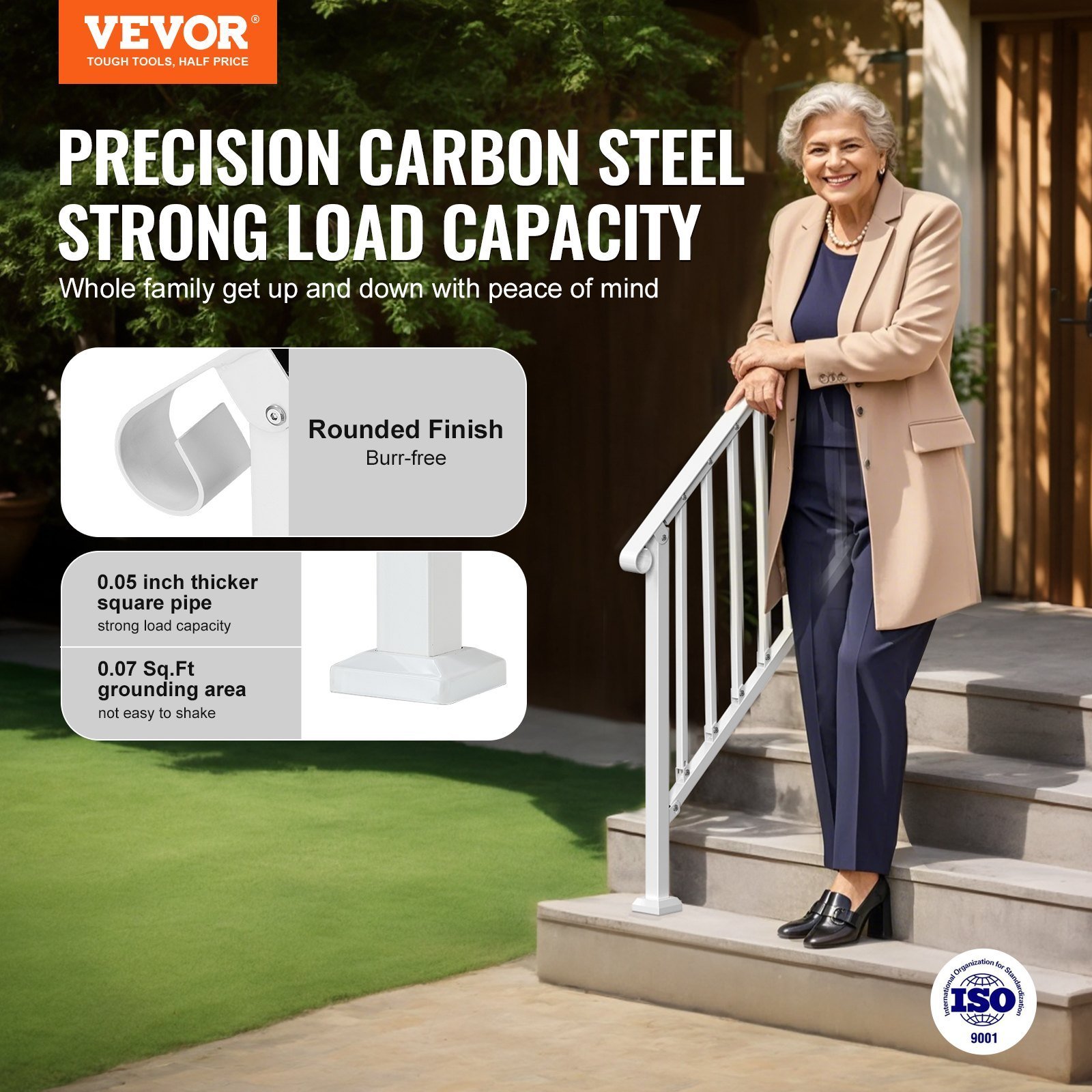 3-4 Step Handrails For Outdoor For Seniors Porch Deck Retro Arch White - Image 3