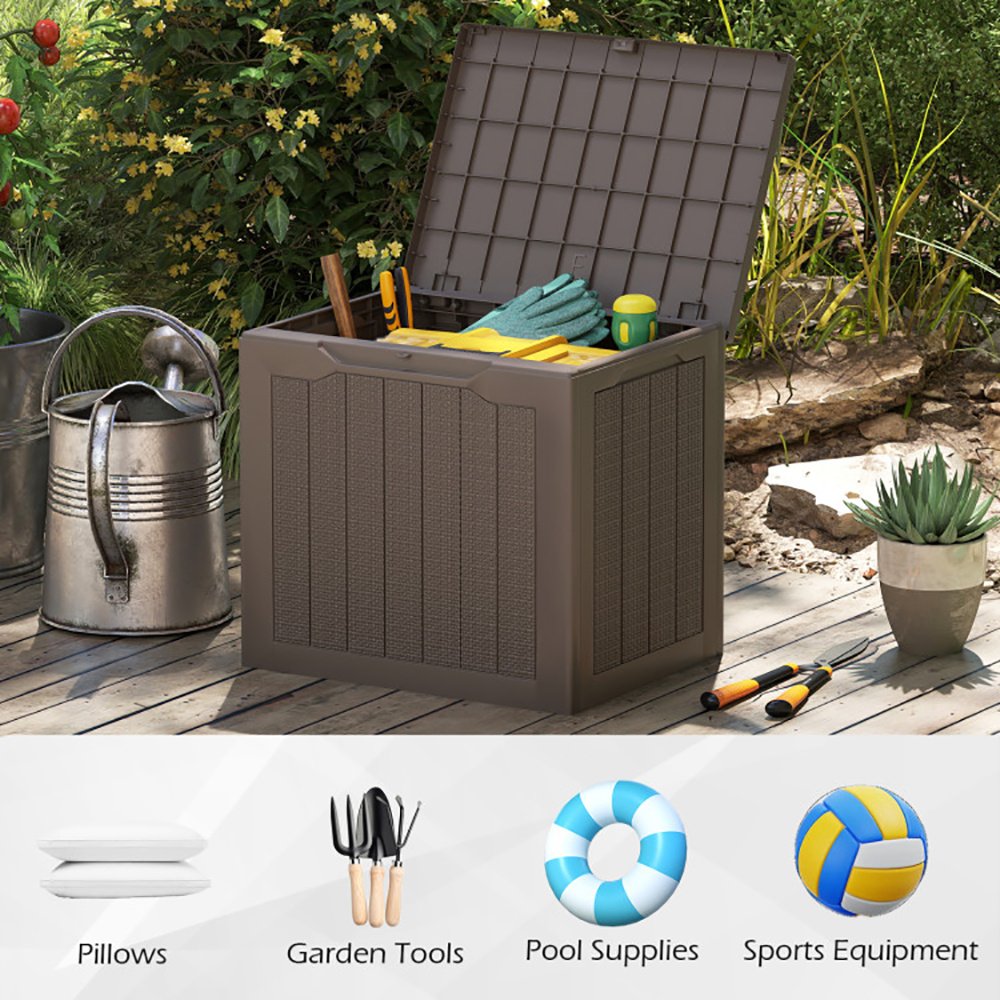 Outdoor Storage Box 25 Gallon Deck Box With Lockable Lid And Wicker-woven Texture For Storage Bin, Side Table Or Bench
