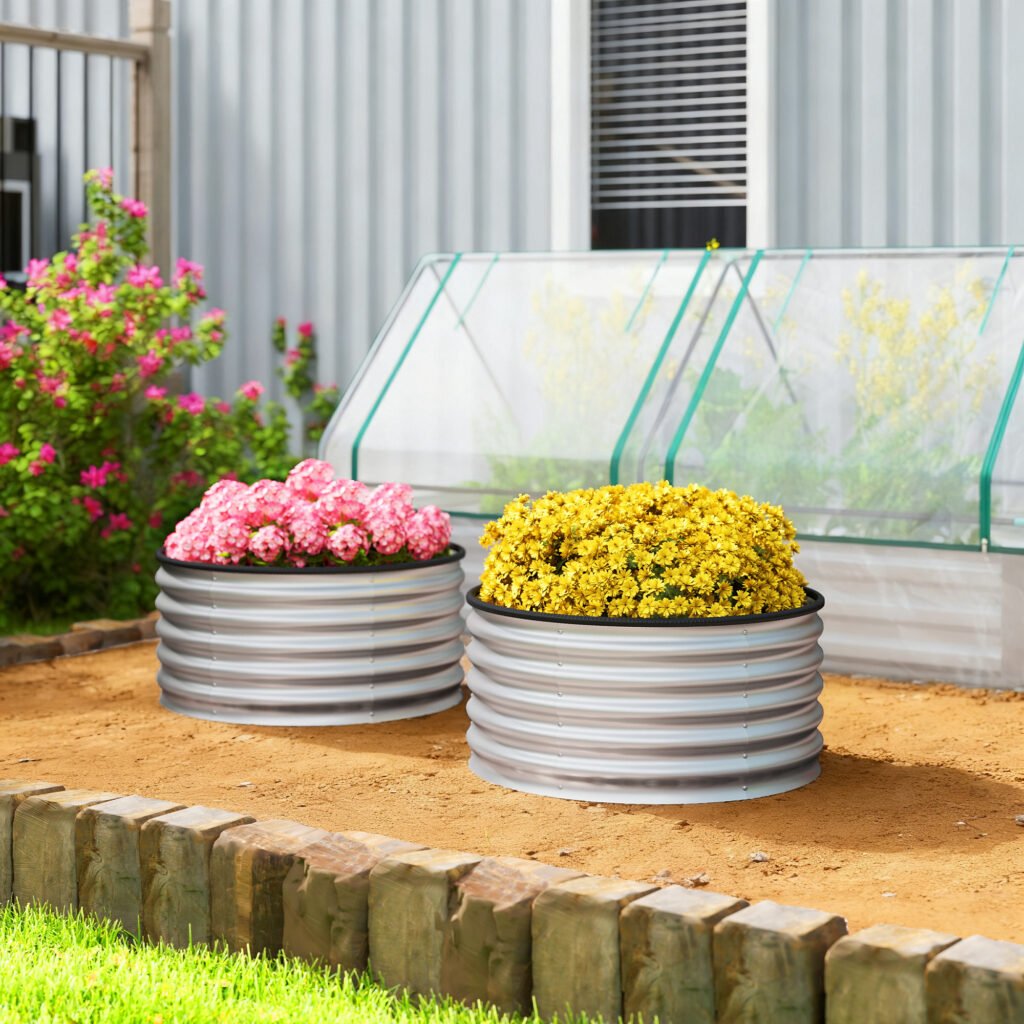 Set of 2 Raised Garden Bed, Metal Planter Box with Safety Edging, Easy-to-assemble Stock Tank 3x3x1.4 Silver