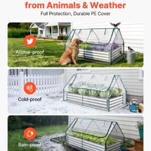 Raised Garden Bed With Cover, 6 X 3 X 1 Ft, Rectangular Galvanized Metal Planter Box Kit Outdoor, With PE Greenhouse Cover & Gloves, Rustproof Alu-Zinc, For Growing Flowers Vegetables, Silver - Image 5