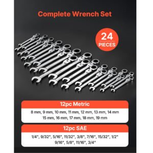 Flex-Head Ratcheting Wrench Set, 24-Piece SAE And Metric, 72 Teeth, Cr-V Steel Ratchet Flexible Combination Wrench Set With Storage Case, For General Household And Automotive Repairs, Silver - Image 4