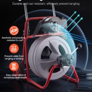 Drain Cleaner Machine 75 FT X 1/2 Inch, Auto Feed Sewer Snake Drain Auger On Wheels, Portable Drain Cleaning Machine With 8 Cutters & Air-Activated Foot Switch For 2" To 6" Pipes - Image 3