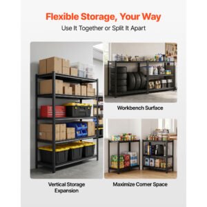 Storage Shelves, 5-Tier Adjustable, 2500 Lbs Capacity, Heavy Duty Garage Storage Shelving Unit, Metal Utility Rack Shelf, For Garage Warehouse Basement Kitchen, 48.43" W X 18.31" D X 71.38" H - Image 5