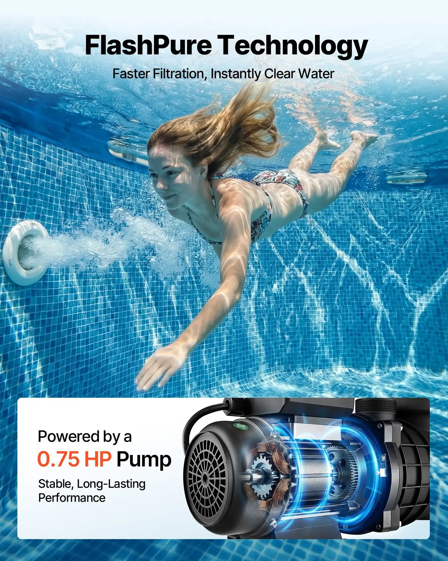 FlashPure Sand Filter Pump, 14 In For Above Ground Pool, 0.75 HP 3500 GPH, Swimming Pool Filter System With Timer, 6X Faster Filtration, Media Installed, Leak-Resistant, Ready To Use Out Of Box - Image 2