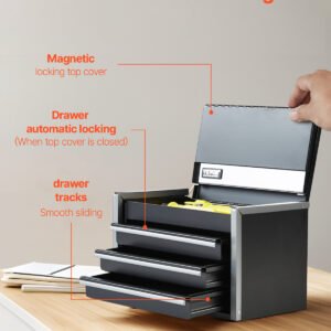 Tool Box 8.6-inch Portable Metal Tool Box With 3 Drawers Tool Organizer Black - Image 4