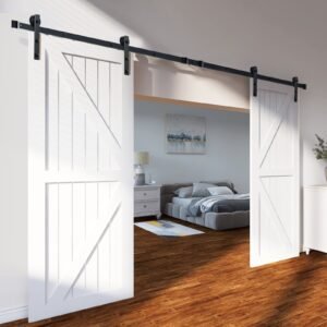 8FT Sliding Barn Door Hardware Kit, 330LBS Heavy Duty Barn Door Track Kit For Double Doors, Fit 3.7-4.3FT Total Wide And 1.3"-1.8" Thick 2 Door Panel, With Smooth & Silent Pulley (I Shape) - Image 6